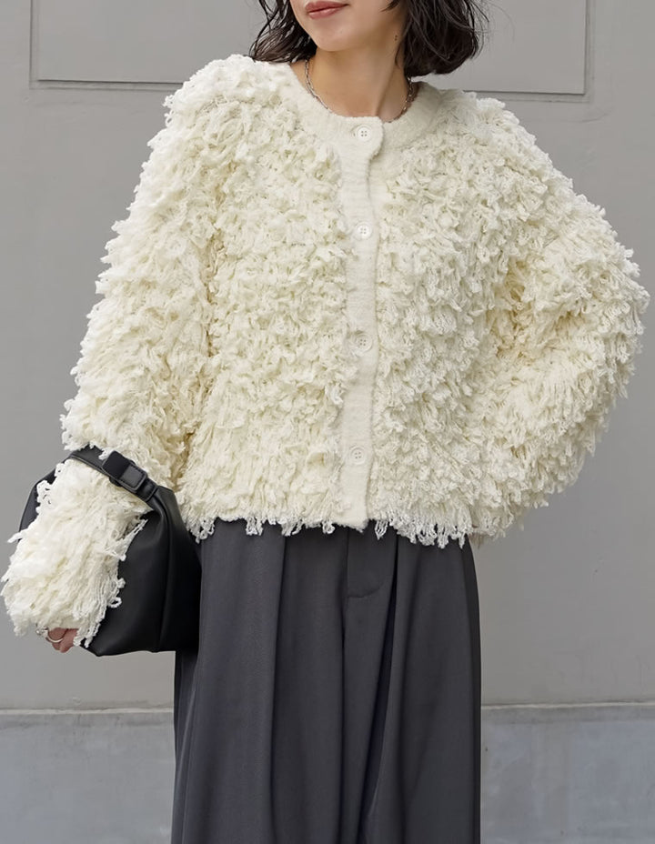 【TIME SALE 20%OFF】ボリュームスリーブループフリンジニットカーディガン トップス 人気レディースファッション通販 リエディ