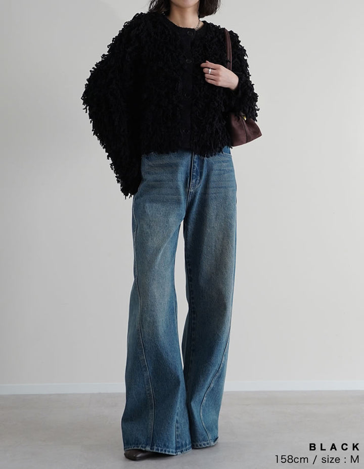 【TIME SALE 20%OFF】ボリュームスリーブループフリンジニットカーディガン トップス 人気レディースファッション通販 リエディ