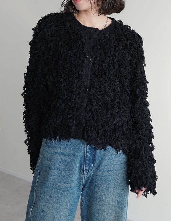 【TIME SALE 20%OFF】ボリュームスリーブループフリンジニットカーディガン