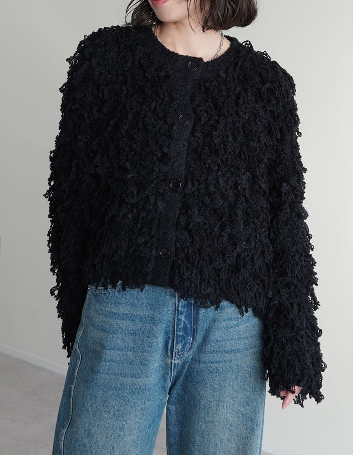 【TIME SALE 20%OFF】ボリュームスリーブループフリンジニットカーディガン トップス 人気レディースファッション通販 リエディ
