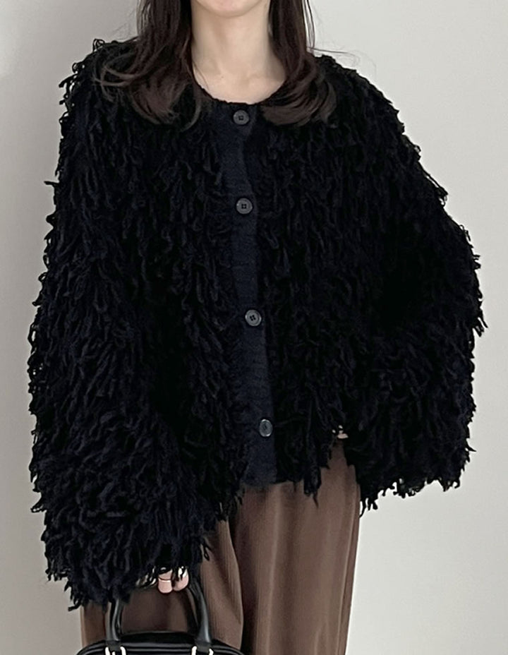 【TIME SALE 20%OFF】ボリュームスリーブループフリンジニットカーディガン トップス 人気レディースファッション通販 リエディ