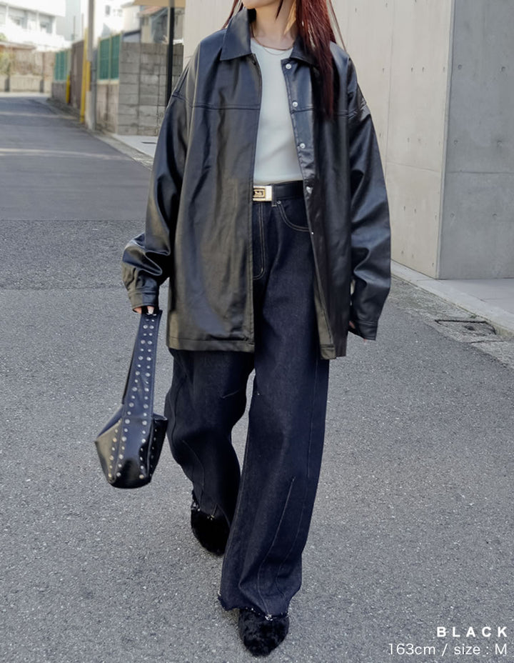 【アウターフェア！ポイント10%還元】【TIME SALE 10%OFF】ミドル丈フェイクレザージャケット ジャケット/アウター 人気レディースファッション通販 リエディ