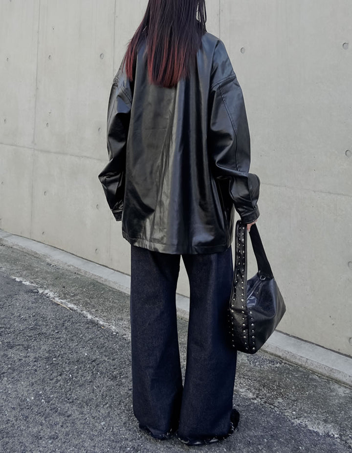 【アウターフェア！ポイント10%還元】【TIME SALE 10%OFF】ミドル丈フェイクレザージャケット ジャケット/アウター 人気レディースファッション通販 リエディ