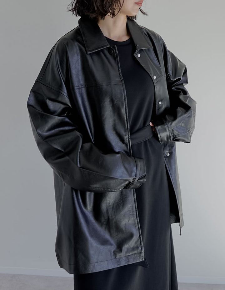 【アウターフェア！ポイント10%還元】【TIME SALE 10%OFF】ミドル丈フェイクレザージャケット ジャケット/アウター 人気レディースファッション通販 リエディ