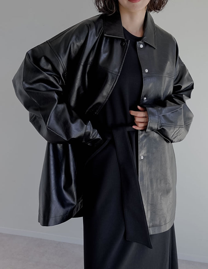 【アウターフェア！ポイント10%還元】【TIME SALE 10%OFF】ミドル丈フェイクレザージャケット ジャケット/アウター 人気レディースファッション通販 リエディ