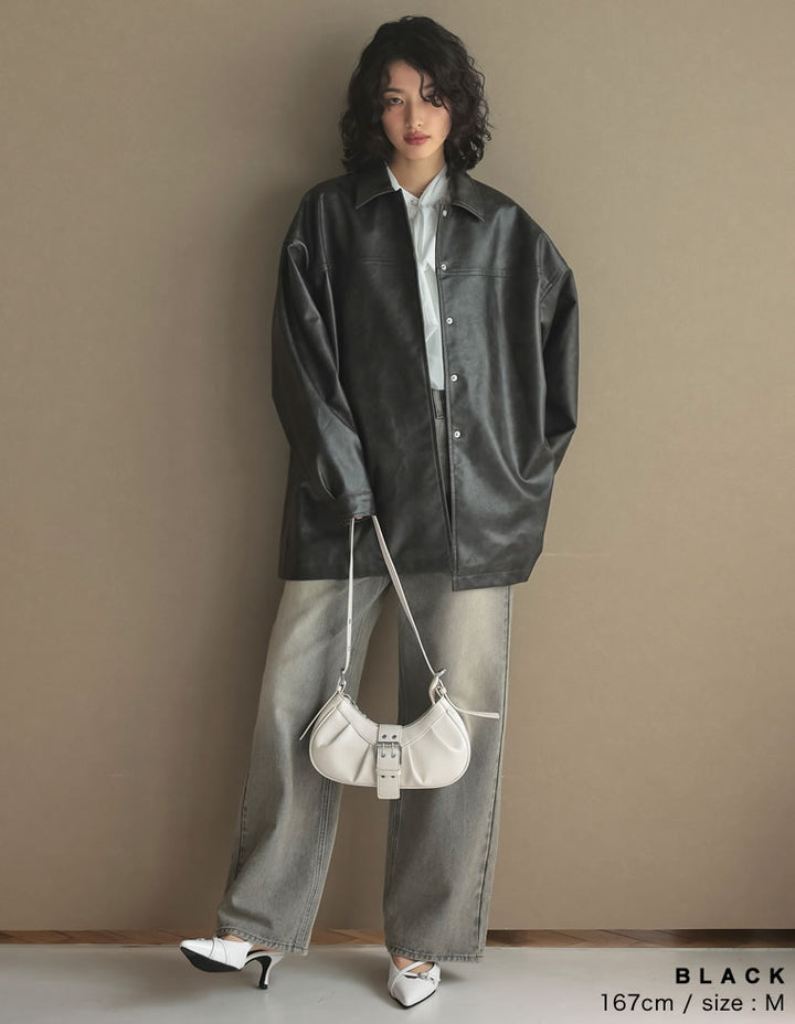 【アウターフェア！ポイント10%還元】【TIME SALE 10%OFF】ミドル丈フェイクレザージャケット ジャケット/アウター 人気レディースファッション通販 リエディ