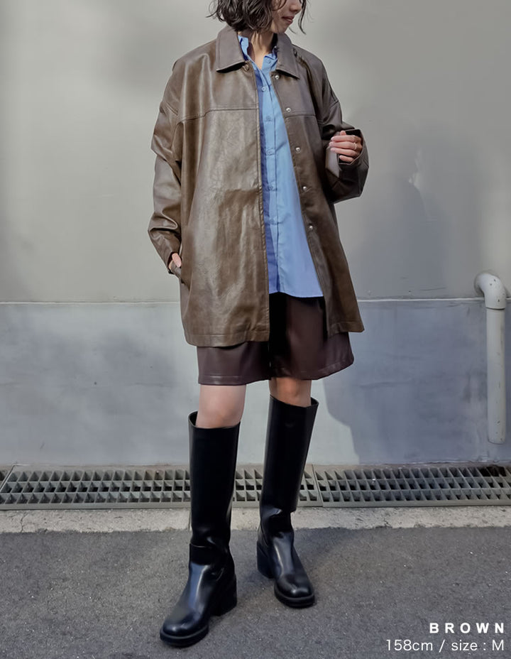 【アウターフェア！ポイント10%還元】【TIME SALE 10%OFF】ミドル丈フェイクレザージャケット ジャケット/アウター 人気レディースファッション通販 リエディ