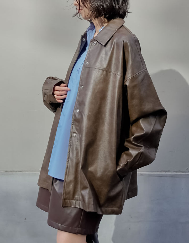 【アウターフェア！ポイント10%還元】【TIME SALE 10%OFF】ミドル丈フェイクレザージャケット ジャケット/アウター 人気レディースファッション通販 リエディ