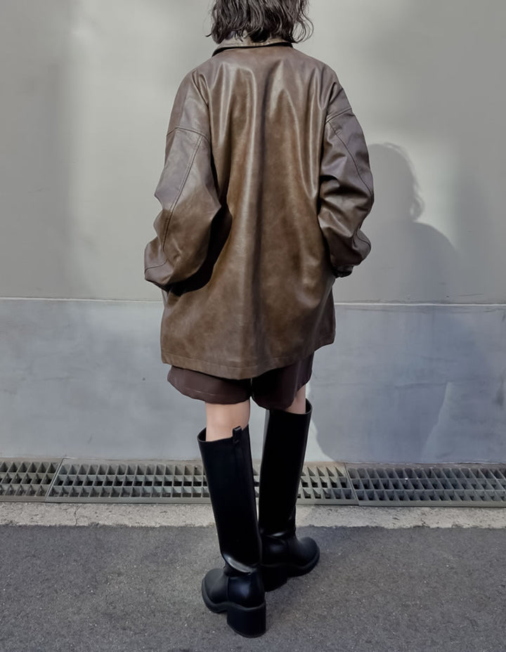 【アウターフェア！ポイント10%還元】【TIME SALE 10%OFF】ミドル丈フェイクレザージャケット ジャケット/アウター 人気レディースファッション通販 リエディ