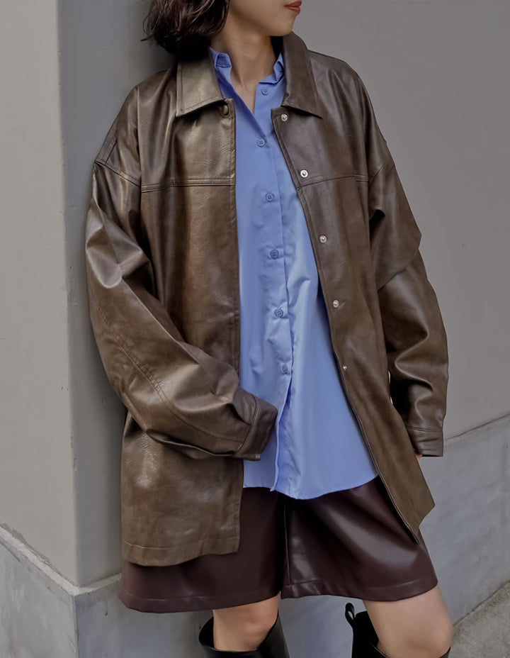 【アウターフェア！ポイント10%還元】【TIME SALE 10%OFF】ミドル丈フェイクレザージャケット ジャケット/アウター 人気レディースファッション通販 リエディ