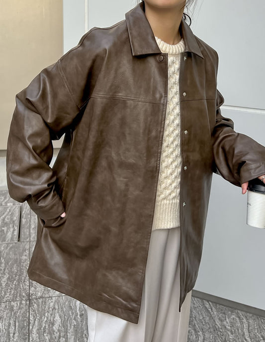 【限定TIME SALE 5%OFF ¥8,998⇒¥8,548】ミドル丈フェイクレザージャケット ジャケット/アウター 人気レディースファッション通販 リエディ