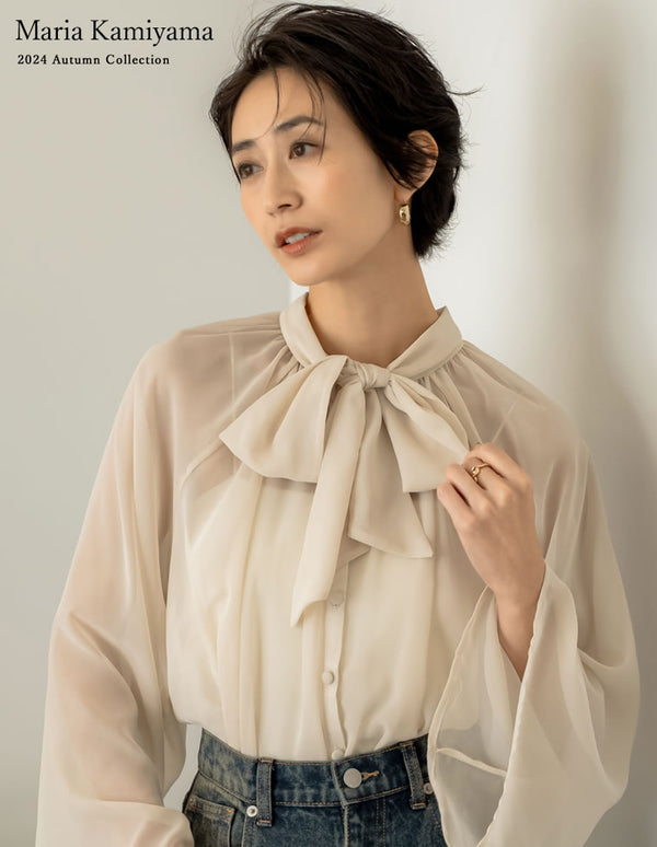 [神山まりあさん着用][2024 AUTUMN COLLECTION]シアービジュー＆シフォンボウタイ付きブラウス