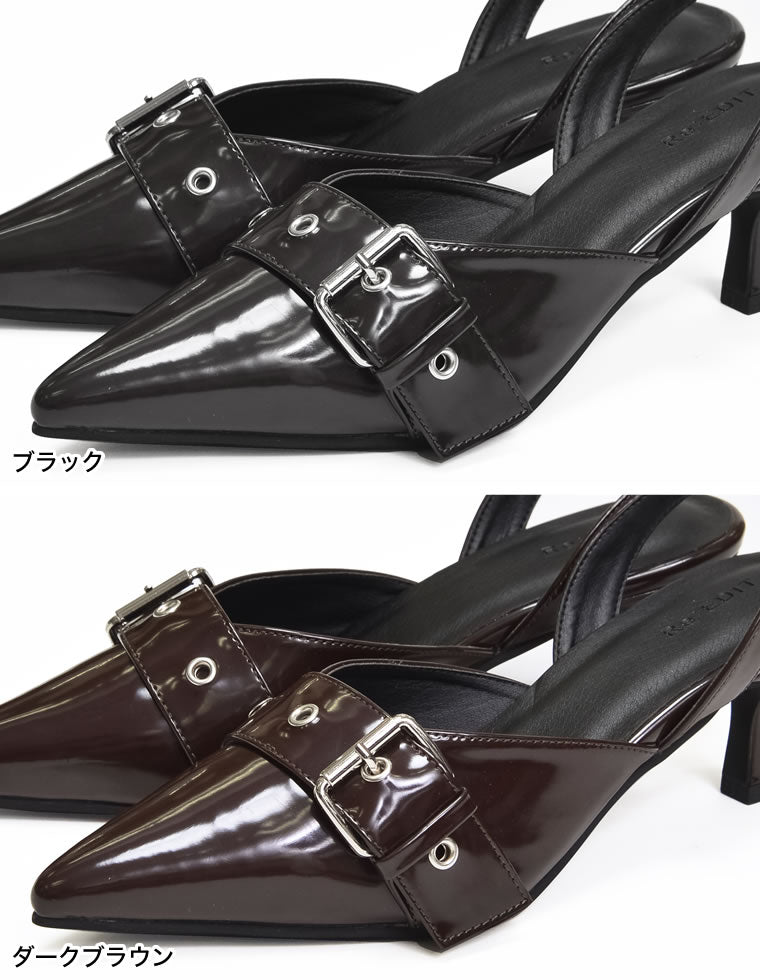 太ベルトデザインポインテッドトゥミュール - シューズ通販 | 人気
