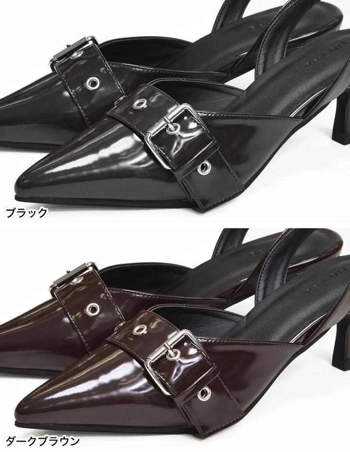 【TIME SALE 10%OFF】[大きいサイズ有]太ベルトデザインポインテッドトゥミュール シューズ 人気レディースファッション通販 リエディ