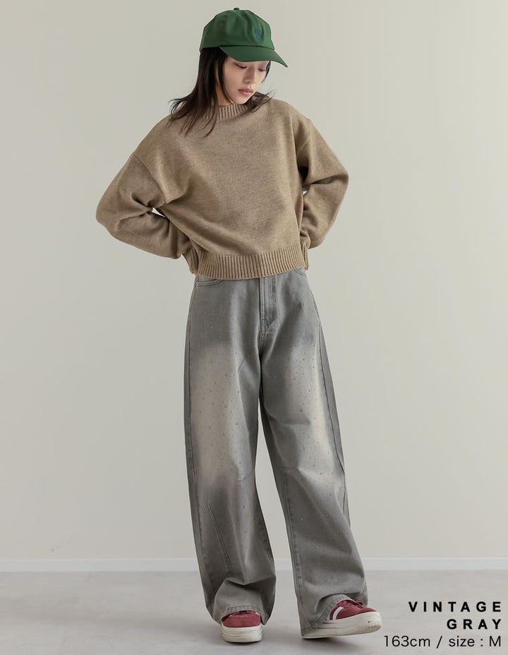 【TIME SALE 15%OFF】[低身長/高身長サイズ有]メタルストーンバレルレッグデニムパンツ パンツ 人気レディースファッション通販 リエディ