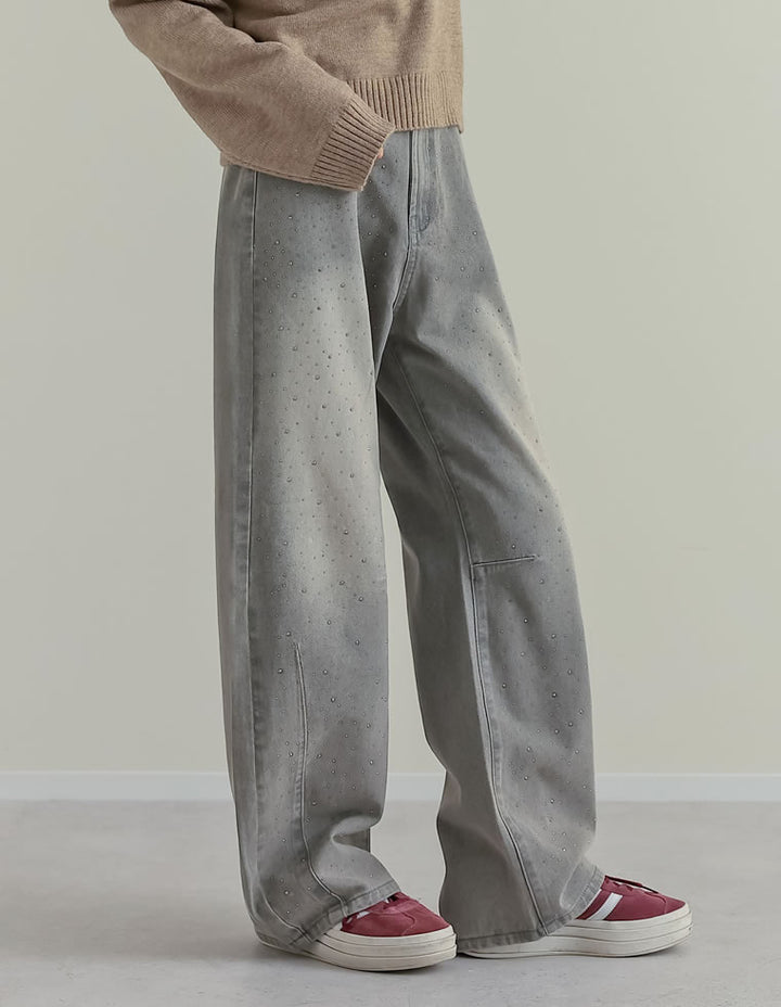 【TIME SALE 15%OFF】[低身長/高身長サイズ有]メタルストーンバレルレッグデニムパンツ パンツ 人気レディースファッション通販 リエディ