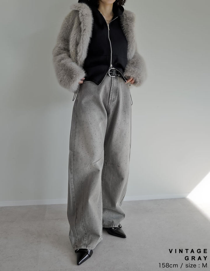 【TIME SALE 15%OFF】[低身長/高身長サイズ有]メタルストーンバレルレッグデニムパンツ パンツ 人気レディースファッション通販 リエディ