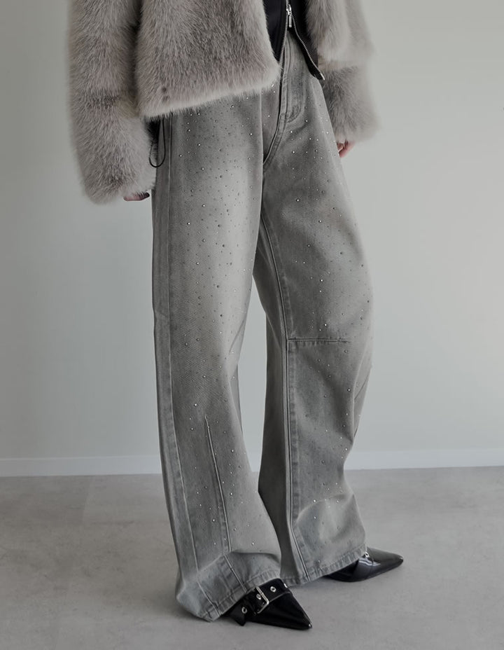 【TIME SALE 15%OFF】[低身長/高身長サイズ有]メタルストーンバレルレッグデニムパンツ パンツ 人気レディースファッション通販 リエディ