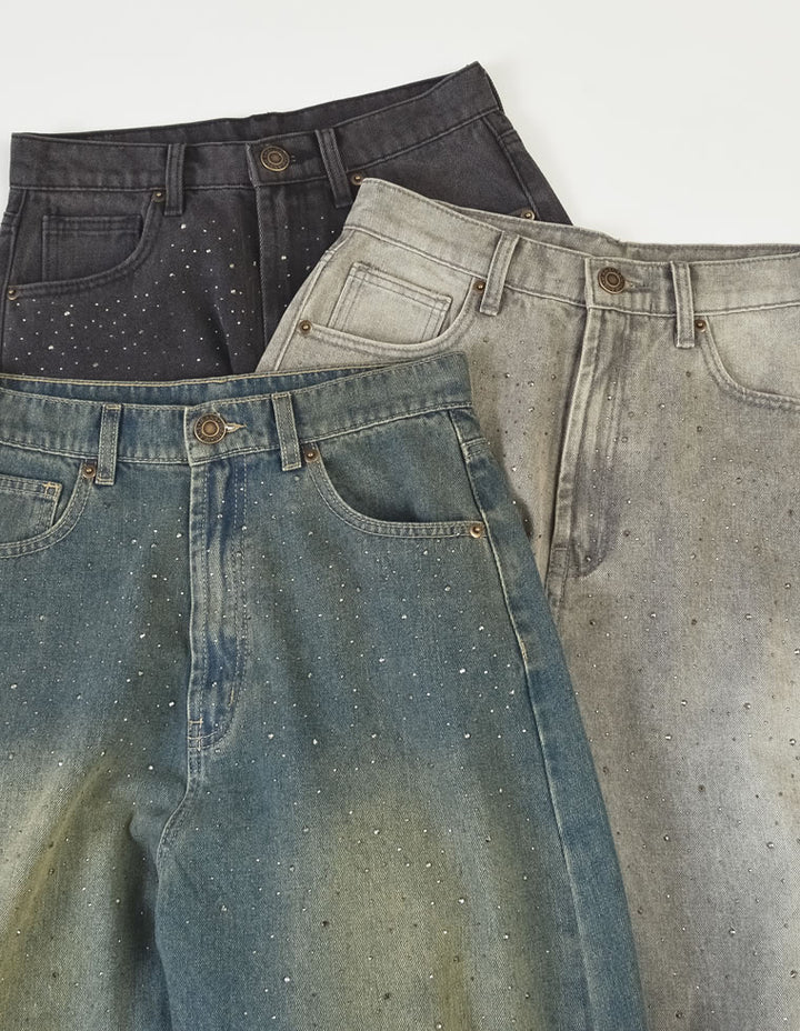 【TIME SALE 15%OFF】[低身長/高身長サイズ有]メタルストーンバレルレッグデニムパンツ パンツ 人気レディースファッション通販 リエディ