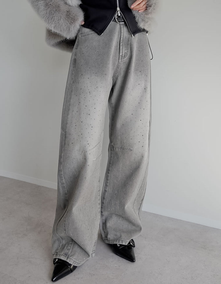 【TIME SALE 15%OFF】[低身長/高身長サイズ有]メタルストーンバレルレッグデニムパンツ パンツ 人気レディースファッション通販 リエディ