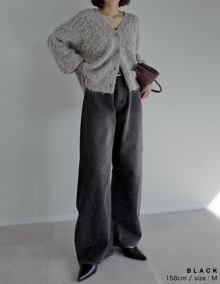 【TIME SALE 15%OFF】[低身長/高身長サイズ有]メタルストーンバレルレッグデニムパンツ パンツ 人気レディースファッション通販 リエディ