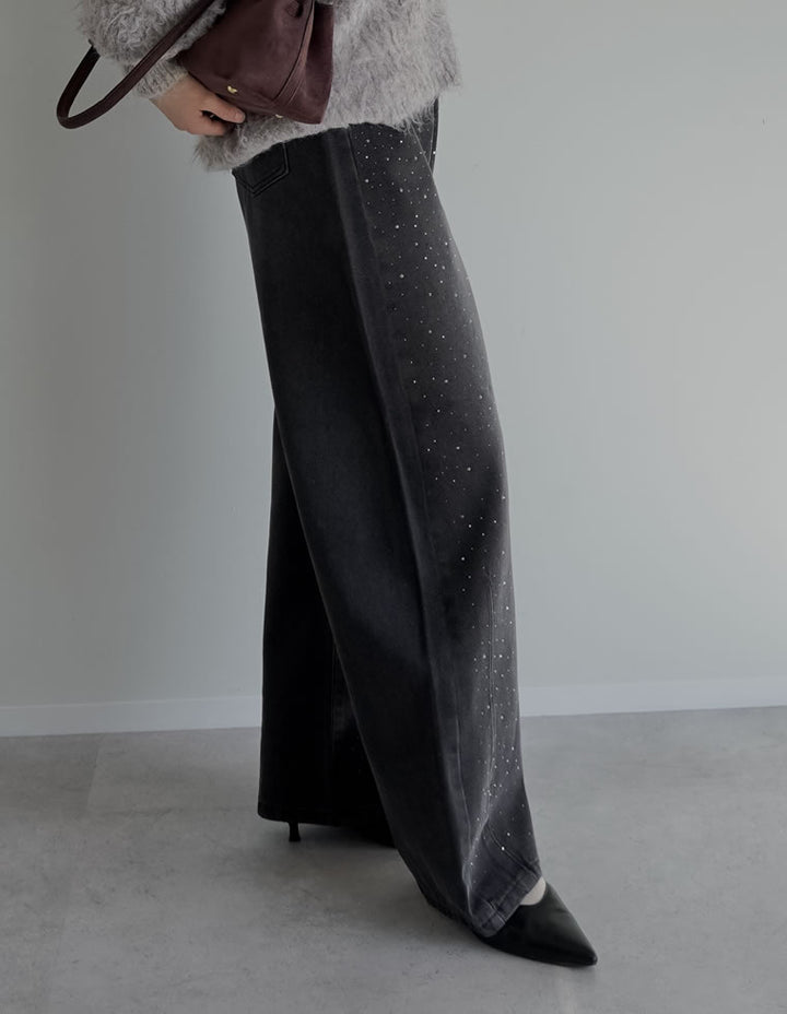 【TIME SALE 15%OFF】[低身長/高身長サイズ有]メタルストーンバレルレッグデニムパンツ パンツ 人気レディースファッション通販 リエディ