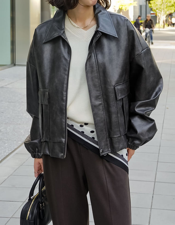 【TIME SALE 15%OFF】[2025AW COLLECTION][低身長サイズ有]フェイクレザージップブルゾン ジャケット/アウター 人気レディースファッション通販 リエディ