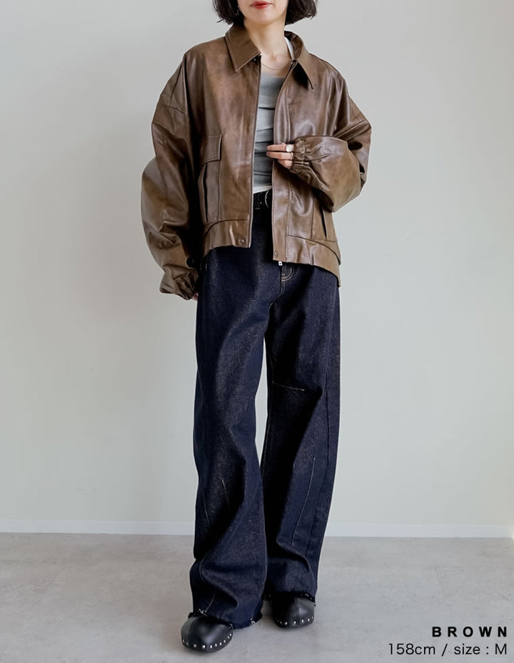 [2025AW COLLECTION][低身長サイズ有]フェイクレザージップブルゾン ジャケット/アウター 人気レディースファッション通販 リエディ