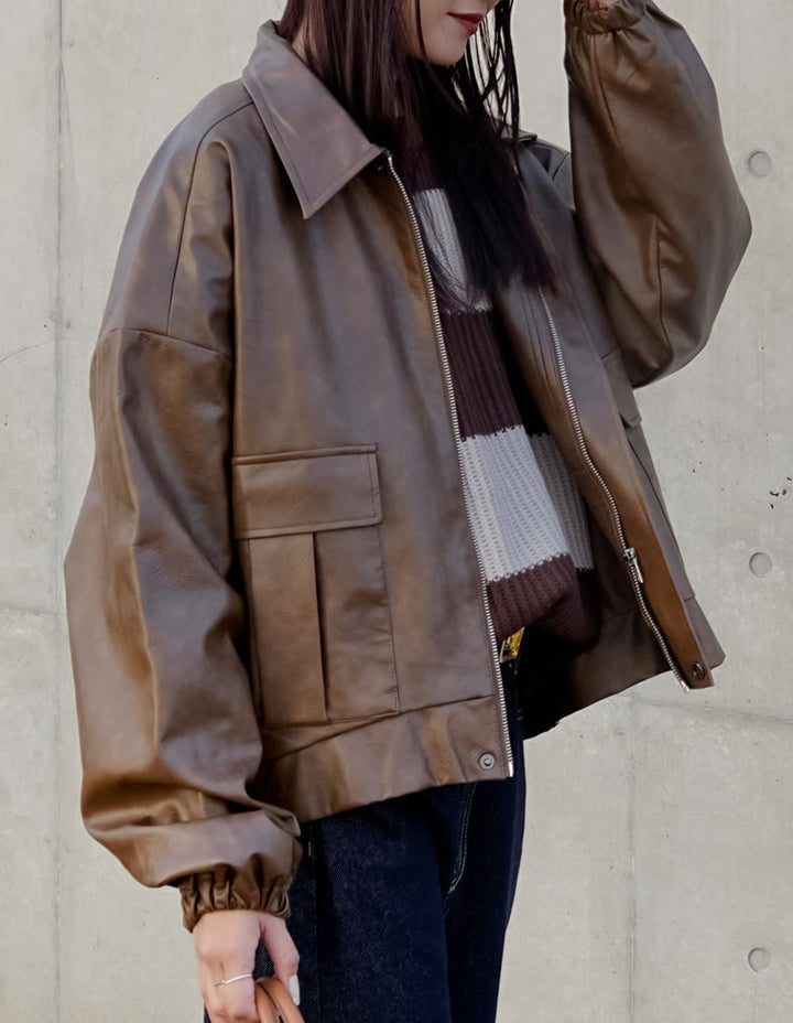 【TIME SALE 15%OFF】[2025AW COLLECTION][低身長サイズ有]フェイクレザージップブルゾン ジャケット/アウター 人気レディースファッション通販 リエディ