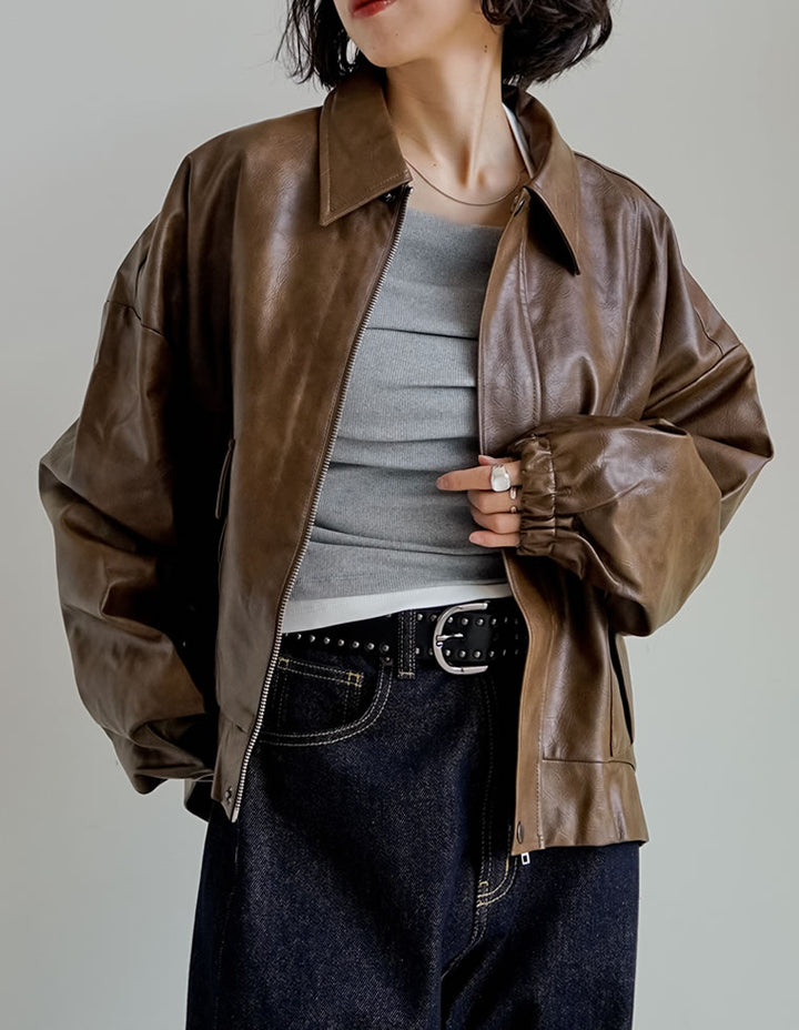 [2025AW COLLECTION][低身長サイズ有]フェイクレザージップブルゾン ジャケット/アウター 人気レディースファッション通販 リエディ