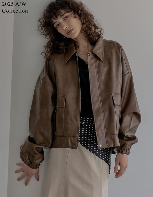[2025AW COLLECTION][低身長サイズ有]フェイクレザージップブルゾン
