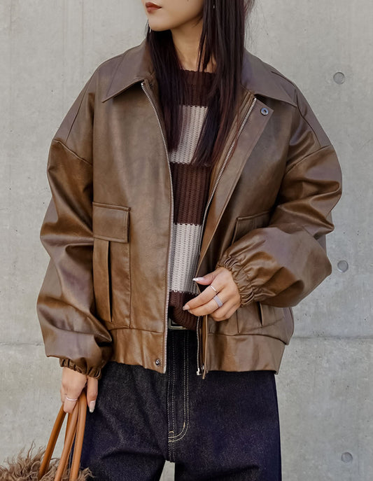 【TIME SALE 15%OFF】[2025AW COLLECTION][低身長サイズ有]フェイクレザージップブルゾン