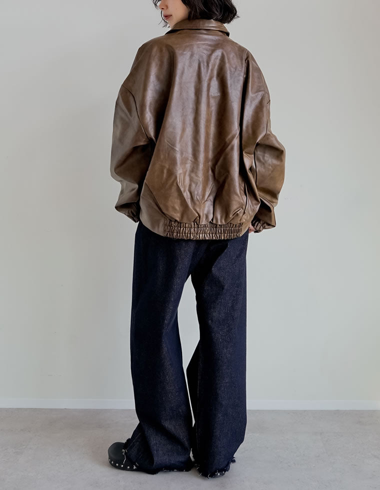 フェイクレザージップブルゾン　ブラウン crewre crewre online shop / フェイクレザージップブルゾン
