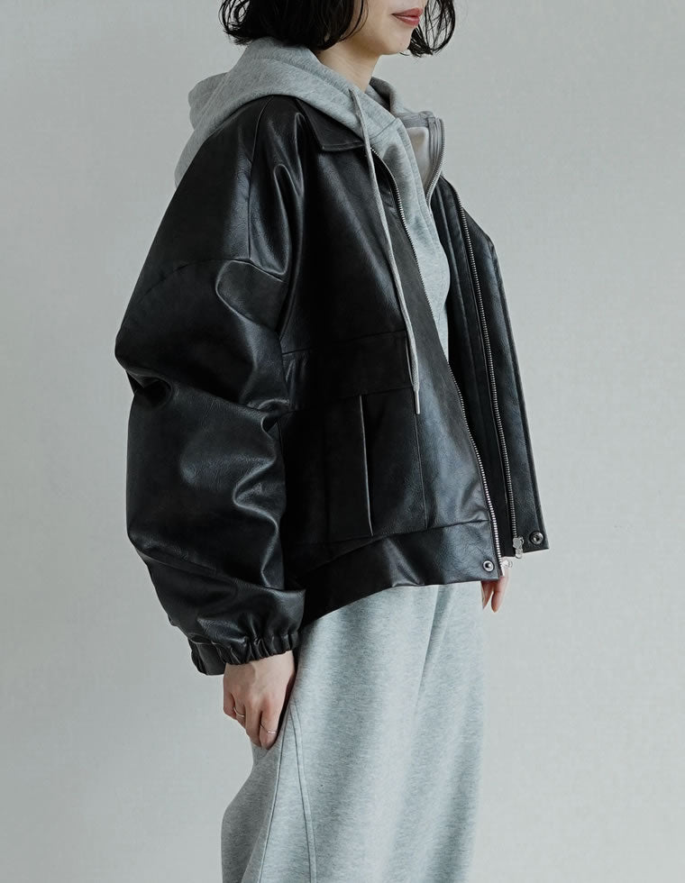 crewre フェイクレザージップブルゾン ブラウン サイズ2 crewre online shop / フェイクレザージップブルゾン