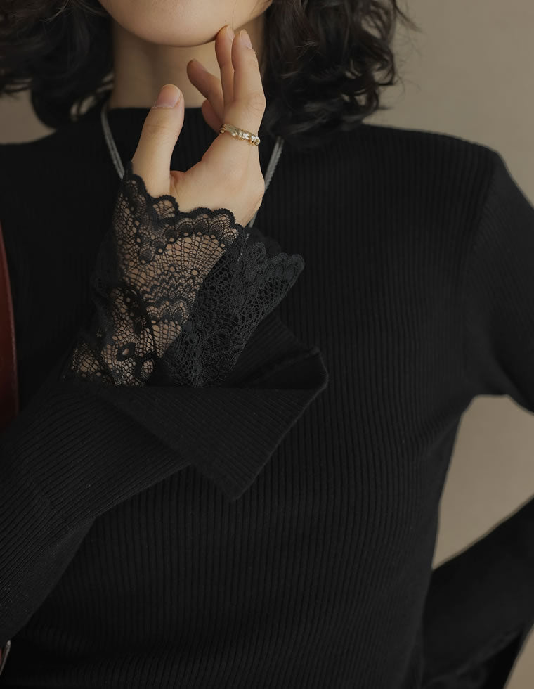 ディオール　dior レース装飾 フレアスリーブ 黒ニット 袖レースレイヤードフレアスリーブニット - トップス通販 | 人気
