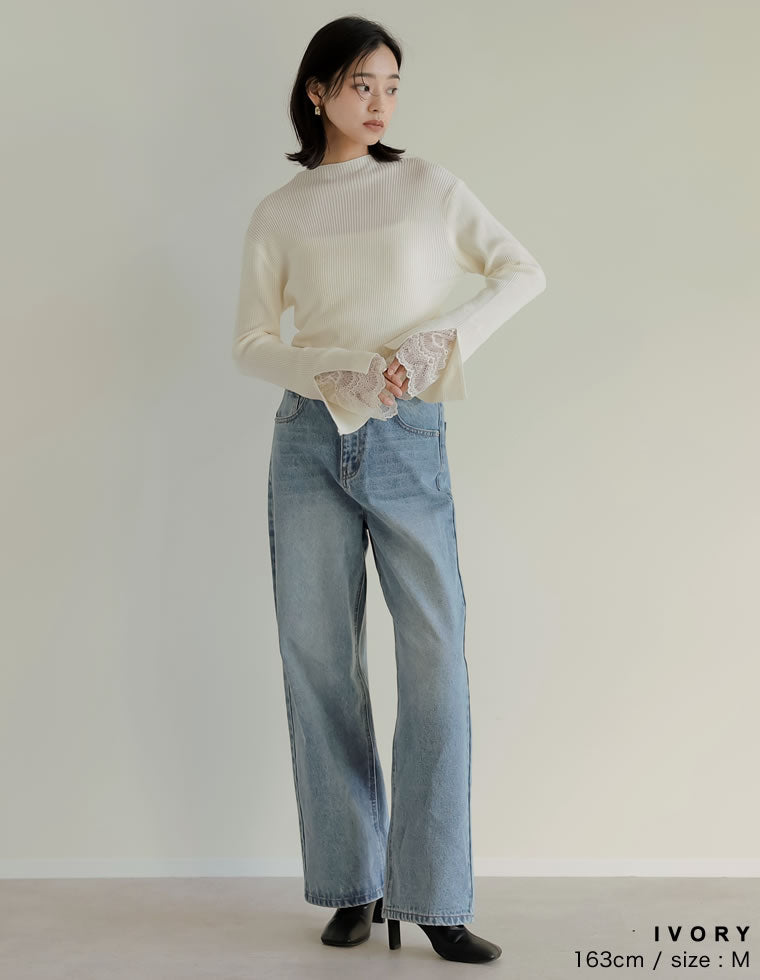 袖レースレイヤードフレアスリーブニット - トップス通販 | 人気