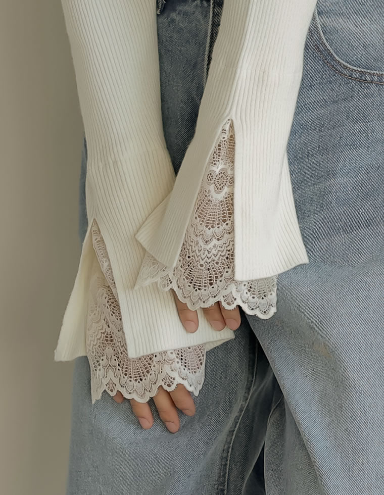 袖レースレイヤードフレアスリーブニット - トップス通販 | 人気