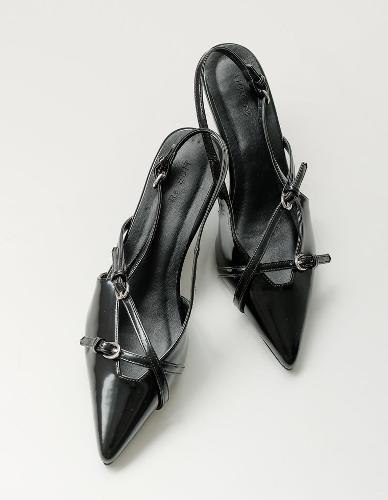 Dior ♡美品♡ブラック ミュール ポインテッドトゥ 太ベルトデザインポインテッドトゥミュール - シューズ通販