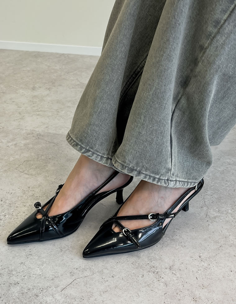 Dior ♡美品♡ブラック ミュール ポインテッドトゥ 太ベルトデザインポインテッドトゥミュール - シューズ通販