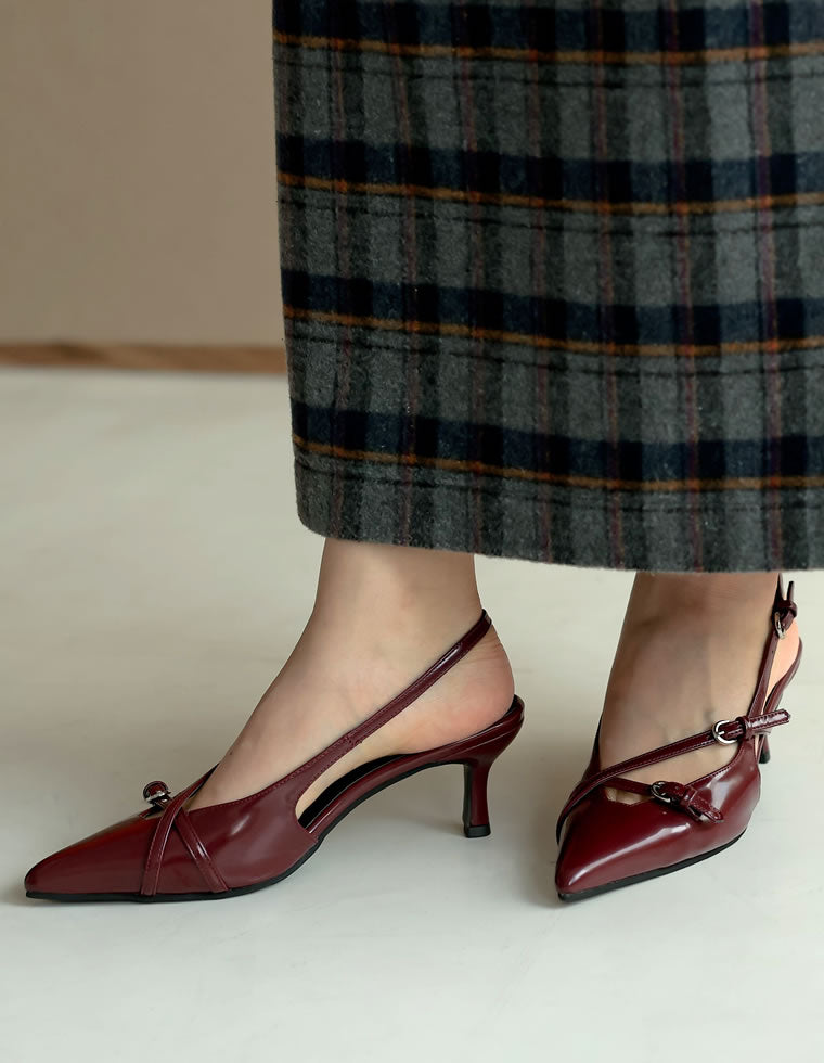 Dior JADIOR レッド ポインテッドトゥ ミュール CHRISTIAN DIOR Patent Ribbon J'Adior Slingback Ballet Flats