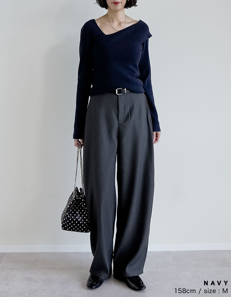 アシンメトリーネックニットトップス - トップス通販 | 人気レディース