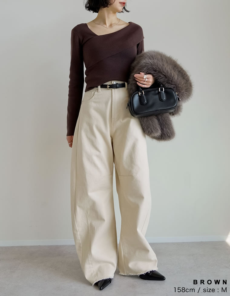 ⭐️試着のみ美品♥maison de Dolce. アシンメトリートップス アシンメトリーサテンデザインニットトップス [C7181] - レディース