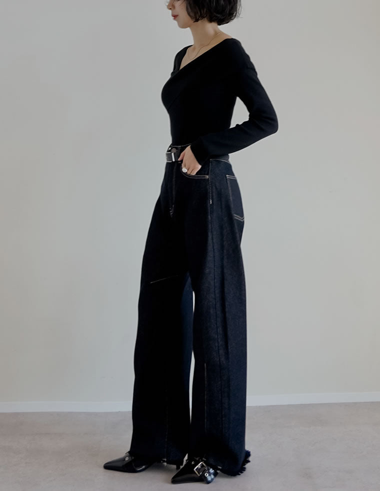 アシンメトリーネックニットトップス - トップス通販 | 人気レディース