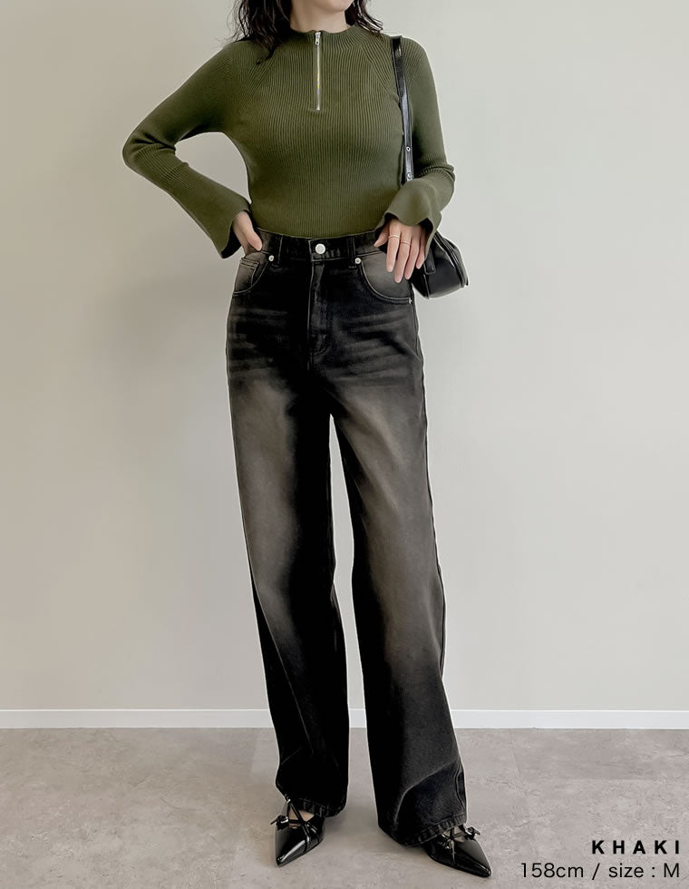 ハーフジップフレアスリーブニットトップス - トップス通販 | 人気