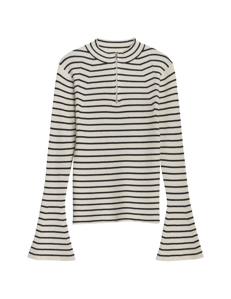 ハーフジップフレアスリーブニットトップス - トップス通販 | 人気