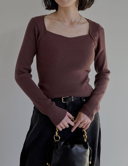 【TIME SALE 15%OFF】ハートネックニットトップス