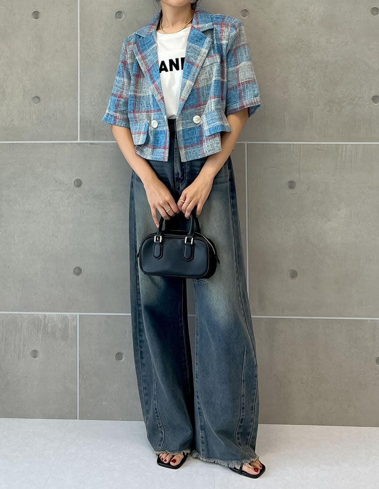 チェック柄半袖ジャケット - ジャケット/アウター通販 | 人気