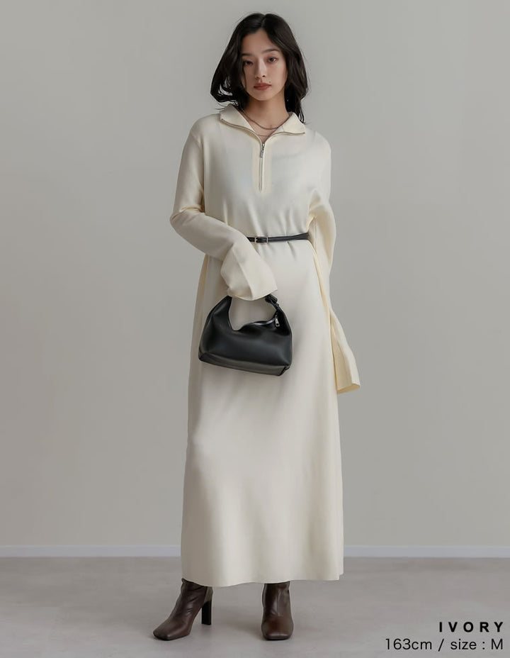 【TIME SALE 20%OFF】[低身長サイズ有]ミラノリブハーフジップニットワンピース ワンピース 人気レディースファッション通販 リエディ
