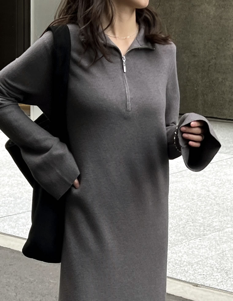 ミラノリブハーフジップニットワンピース - ワンピース通販 | 人気
