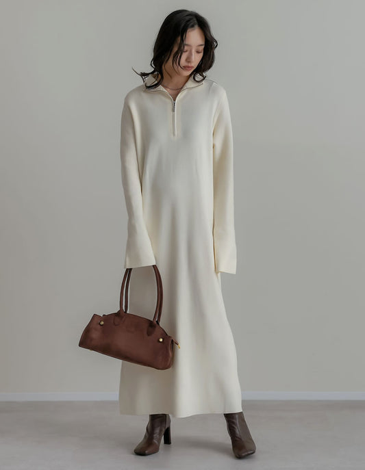 【TIME SALE 20%OFF】[低身長サイズ有]ミラノリブハーフジップニットワンピース